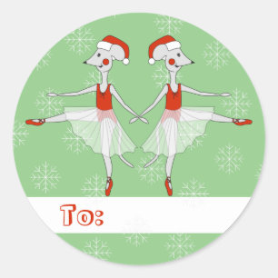 Pegatina Redonda Bailarina de Ratones de Navidad Copos de Nieve Ver