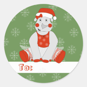 Pegatina Redonda Bailarina de Rhino de Navidad Copos de nieve illus
