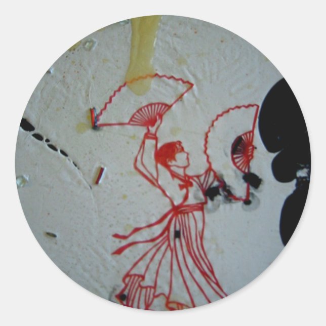 Pegatina Redonda "Bailarina de ventilador 2" (Anverso)