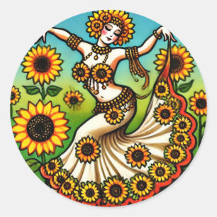 Pegatina Redonda Bailarina del Belly del girasol