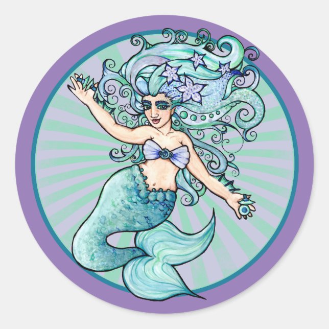 Pegatina Redonda Bailarina del vientre de sirena (Anverso)