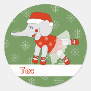 Pegatina Redonda Bailarina Elefante Navidad Copos de Nieve ilusima