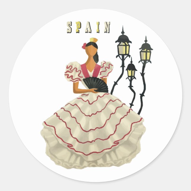 Pegatina Redonda Bailarina española Flamenco (Anverso)