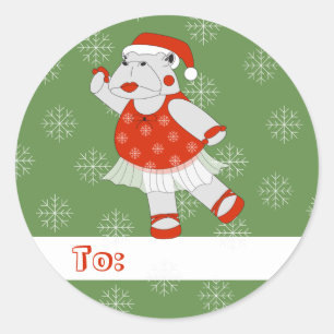 Pegatina Redonda Bailarina Hipopótamo Navidad Copos de Nieve illusi