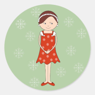 Pegatina Redonda Bailarina ilusima Navidad Niña Verde