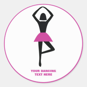 Pegatina Redonda Bailarina negra, personalizado rosa caliente