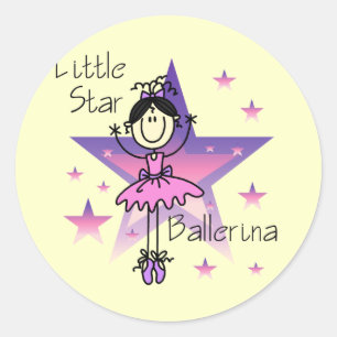 Pegatina Redonda Bailarina Pequeña Estrella-Pelo Negro