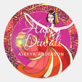 Pegatina Redonda Bailarina Personalizada de la Fiesta de Diwali Bol
