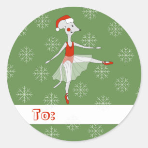 Pegatina Redonda Bailarina Ratón Navidad Copos de Nieve illusima