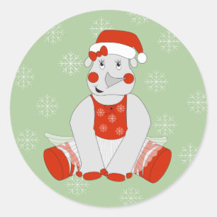 Pegatina Redonda Bailarina Rinoceronte Navidad Copos de Nieve illus