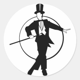 Pegatina Redonda Bailarina Tuxedo Top Hat Cane 20's art deco