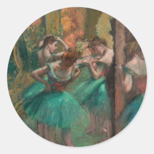 Pegatina Redonda Bailarinas, rosa y verde   Edgar Degas