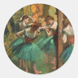 Pegatina Redonda Bailarinas, rosa y verde por Degas, arte