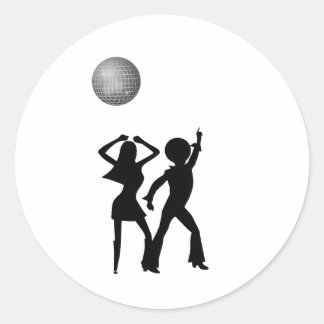 Pegatina Redonda Bailarines de Disco Bajo una Bola de Disco