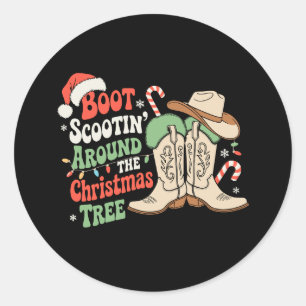 Pegatina Redonda Baile al rededor del árbol de Navidad Western