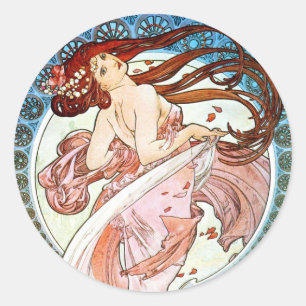 Pegatina Redonda Baile Alphonse Mucha