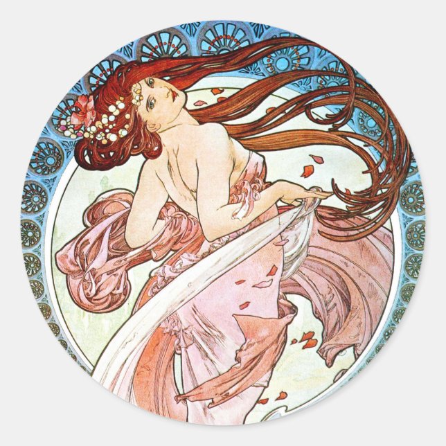 Pegatina Redonda Baile Alphonse Mucha (Anverso)