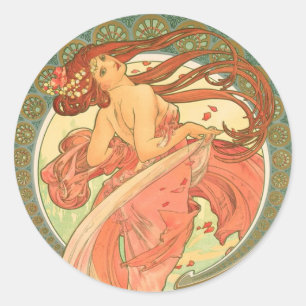 Pegatina Redonda Baile cosmético de Alphonse Mucha