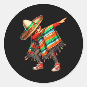 Pegatina Redonda Baile Dab Dabbing Poncho Mexicano Cinco De Mayo Ho