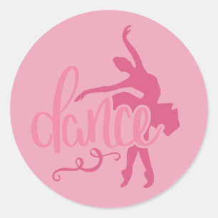 Pegatina Redonda Baile de ballet rosado Ballerina Silhouette