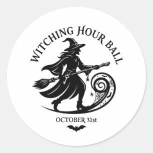 Pegatina Redonda Baile de la Hora de Brujas Vintage de Halloween