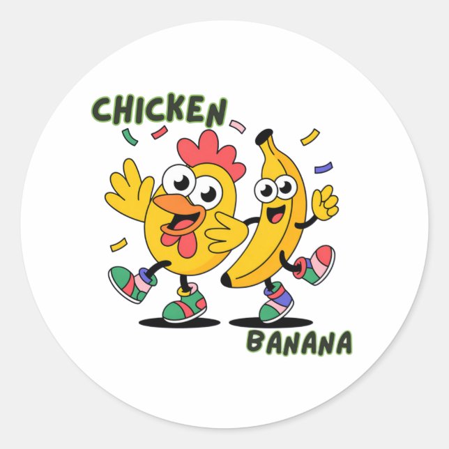 PEGATINA REDONDA BAILE DE POLLO PLÁTANO (Anverso)
