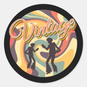 PEGATINA REDONDA BAILE DE RETRO DE VINTAJE EN TUMAS COLORIDAS