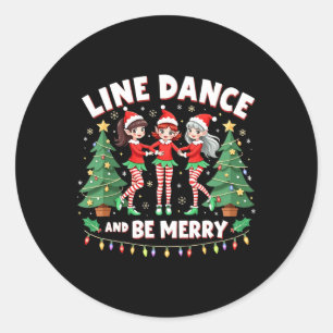 Pegatina Redonda Baile En Línea Y Sean Feliz Navidad Cute Elf Danca