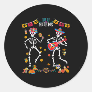 Pegatina Redonda Baile esquelético del Día de los Muertos masculino