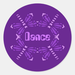 Pegatina Redonda Baile, libélulas en morado y rosa