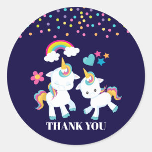 Pegatina Redonda Baile lindo Unicornio arcoiris mágico gracias