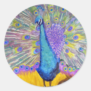 Pegatina Redonda Baile pavo real morado y azul