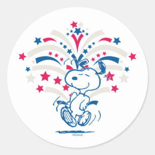 Pegatina Redonda Baile Snoopy 4 de Julio