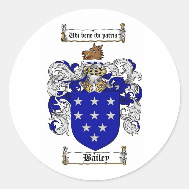 PEGATINA REDONDA BAILEY FAMILIAR CREST - BAILEY COAT OF ARMS (Anverso)