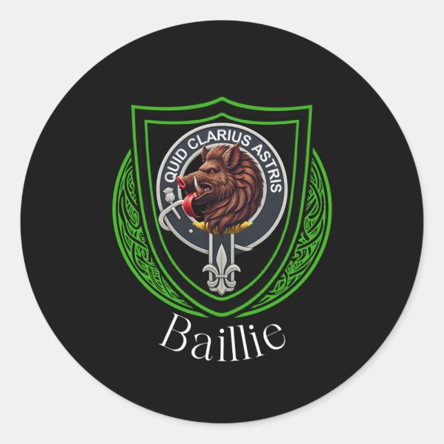 Pegatina Redonda Baillie Scottish Clan Escudo (Anverso)