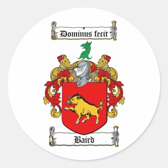 PEGATINA REDONDA BAIRD FAMILIAR CREST - BAIRD COAT OF ARMS (Anverso)