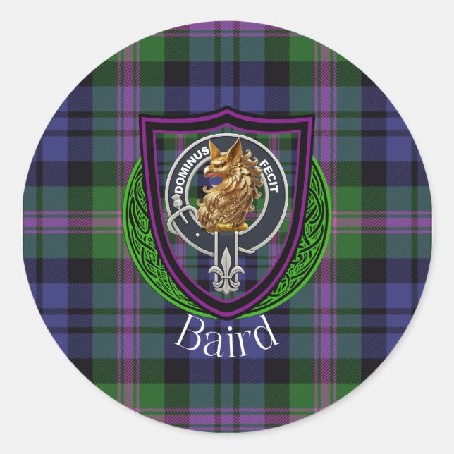 Pegatina Redonda Baird Scottish Clan Tartan & Crest (Anverso)