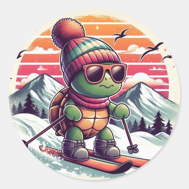 Pegatina Redonda Bajando por las pistas (Anverso)