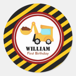 Pegatina Redonda BAJO CONSTRUCCIÓN Cumpleaños Baby Shower