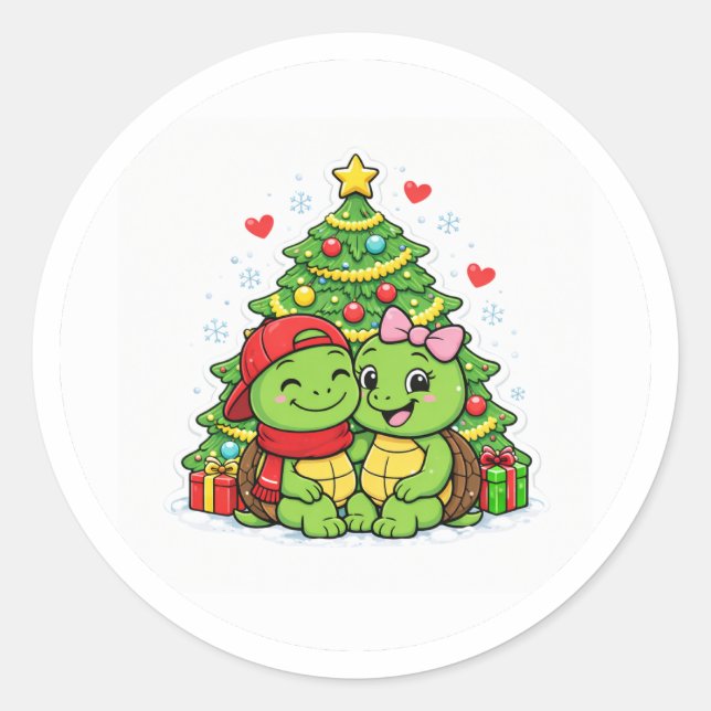 Pegatina Redonda Bajo el árbol de Navidad (Anverso)
