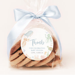 Pegatina Redonda Bajo El Mar, Baby Shower Gracias