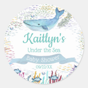 Pegatina Redonda Bajo el mar   Baby Shower Temático Oceánico
