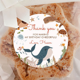 Pegatina Redonda Bajo el mar Ballena Mar Tiburón Vida de primer cum