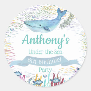 Pegatina Redonda Bajo el mar Cualquier Cumpleaños De Edad