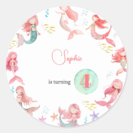Pegatina Redonda Bajo el mar cumpleaños de las Sirenas