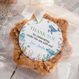 Pegatina Redonda Bajo el mar Cute Ocean Animals Cumpleaños