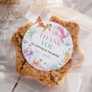 Pegatina Redonda Bajo el mar Cute Ocean Animals Cumpleaños