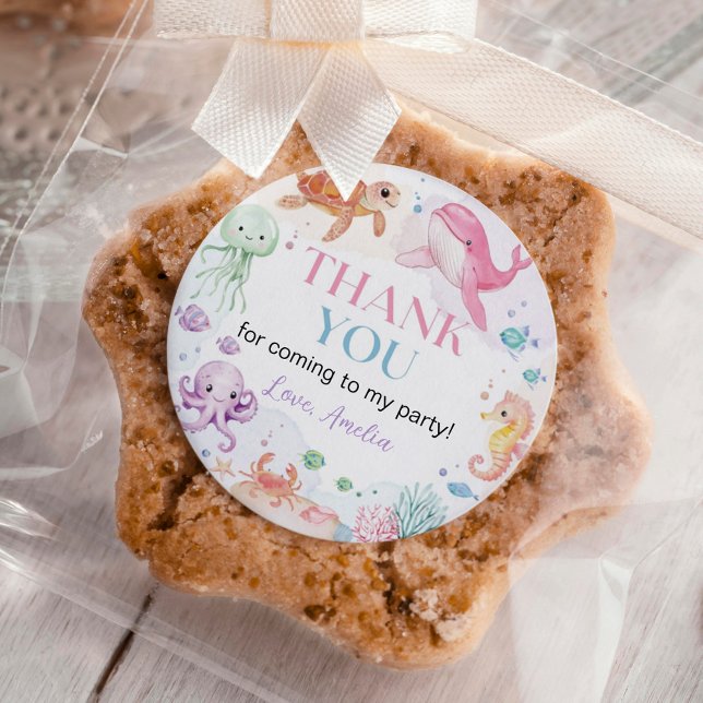 Pegatina Redonda Bajo el mar Cute Ocean Animals Cumpleaños (Subido por el creador)