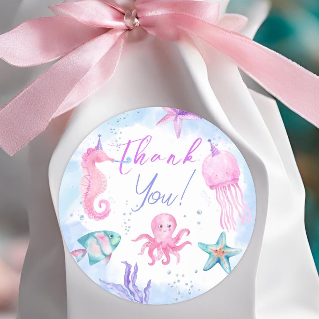 Pegatina Redonda ¡Bajo El Mar! Fiesta de cumpleaños del Chica de lo (Subido por el creador)