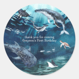 Pegatina Redonda Bajo el mar | Fiesta de Cumpleaños del Océano